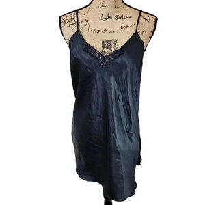 Vintage Inner Most Black Satin Chemise Slip dess. Size Medium